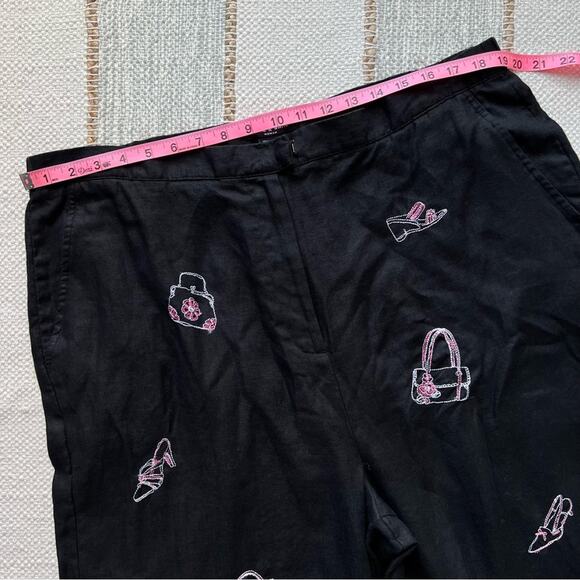 Deane & White Black Pink Embroidered 100% Linen Straight Leg Pants Women’s 20W - Picture 4 of 7